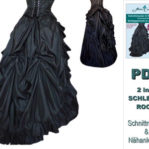 Sewing pattern and instructions E-Book PDF Victorian 2 in 1 skirt with train Cul de Paris historical wedding Gothic ANY SIZE German
