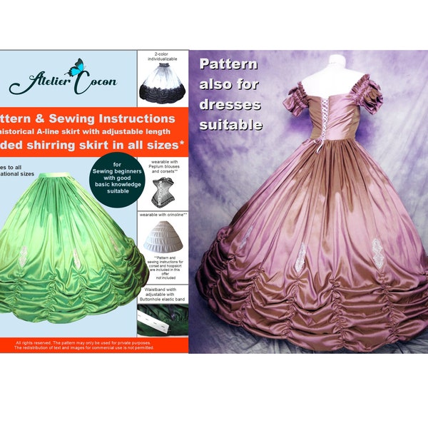 Modèle Instructions de couture E-Book PDF Tutoriel photo Skirring Jupe à volants Mariage historique Rococo Cendrillon Sissi Gothique Victorien