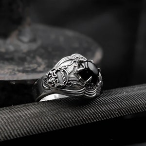 Onyx Belial Sigil Ring, Key of Solomon Ring, Amulet Ring, Demon Ring, Black Onyx Unisex Ring 925 Sterling Silver Size 6-15