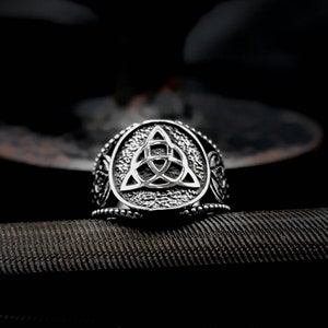 Triquetra Ring, Norse Viking Ring, Triquetra Amulet Silver Celtic Knot Rings 925 Sterling Silver