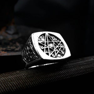 Necronomicon Ring, Seal Sigil of the Necronomicon Ring, Necronomicon Signet Ring, Sigil of the Gate Ring with 925 Sterling Silver