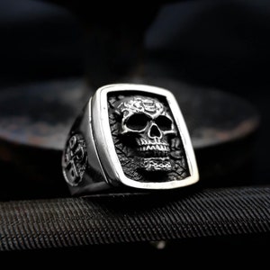 Biker Skull Ring, Skull Ring, Biker Punk Gothic Ring, Silver Mens Ring 925 Sterling Silver