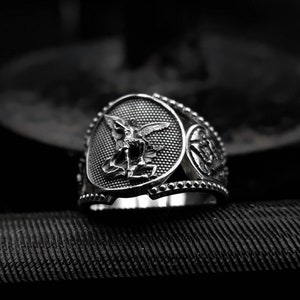 Saint Michael Ring, St. Michael Ring, Protect Michael Biker Rings Guardian Angel Jewelry 925 Sterling Silver