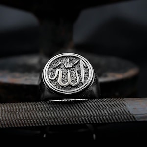 Muslim Allah Ring, Muslim Ring, Allah Islamic Ring, Allah Ring, Islamic Crescent Ring Men&#39;s Fashion Jewelry 925 Sterling Silver