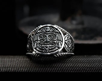 Aztec Ring, Aztec Sun God Ring, Mexican Ring, Mayan Calendar Ring, Boho Ring, Boho Jewelry, Aztec Jewelry 925 Sterling Silver