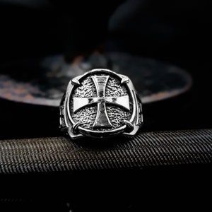 Templar Ring, Men’s Templar Ring, Knights Templar Ring, Silver Masonic Ring, Knight Templar Crusader Cross Ring 925 Sterling Silver