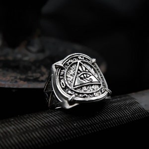 Eye of Horus Ring, Egypt Ring, Pyramid Ancient Egyptian Protection Symbols of Life Ankh Ring, Egyptian Jewelry 925 Sterling Silver Size 6-15