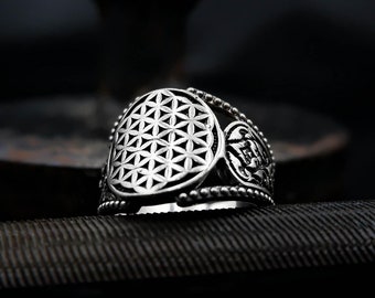 Anillo Flor de la Vida: Joyería de yoga en plata de ley 925