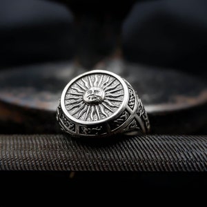 Silver Sun Ring, Sterling Silver Sunset Ring, Sun Ring Celtic Ornament Talisman Boho Men's Women Fashion Jewelry 925 Sterling Silver