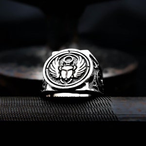 Egyptian Scarab Beetle Ring, Egyptian god Khepri Sacred Ring, Ancient Egyptian Protection Ring, Egyptian Jewelry 925 Sterling Silver