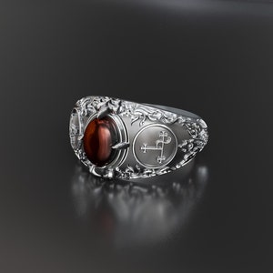 925 Sterling Silver Garnet Lilith Sigil Ring, Seal Sigil of Lilith Ring, Garnet  Unisex Ring Size 6-15