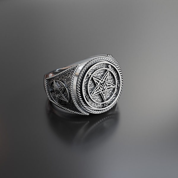 Sigil of Baphomet Ring, Satanic Baphomet Ring, Satanic Ring, Leviathan Cross Satanic Ring 925 Sterling Silver