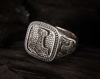 Thor's Hammer Ring, Mjolnir Ring Viking  Ring, Scandinavian Norse Viking Jewelry 925 Sterling Silver