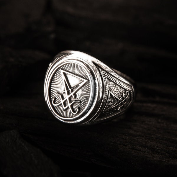 Sigil of Lucifer Ring, Seal of Satan ring, Lucifer Signet Ring, Occult unisex jewelry with 925 Sterling Silver Size 6-15