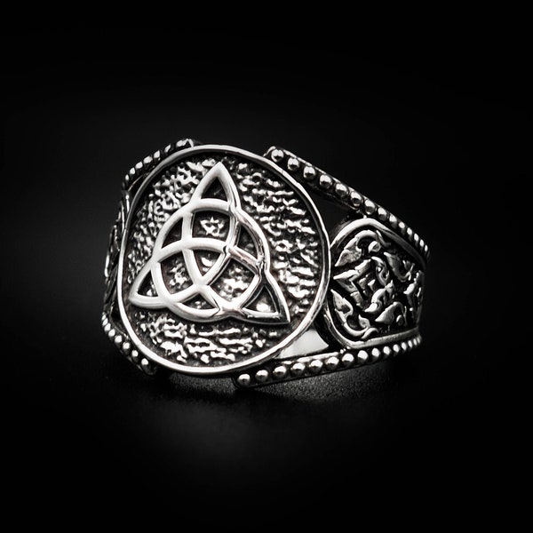 Triquetra Ring, Norse Viking Ring, Triquetra Amulet Silver Celtic Knot Rings 925 Sterling Silver