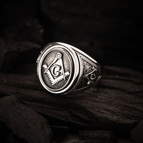 Masonic Ring, Men's Ring, Freemason ring, Illuminati Masonic Sacred Ring, Freemasonry Ring with Masonic Symbol 925 Sterling Silver