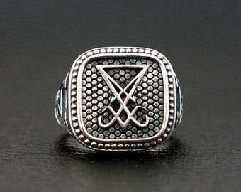 Sigil of Lucifer Signet Ring, Sigil of Lucifer Satan Seal Ring, Satan Ring with 925 Sterling Silver Size 6-15