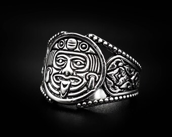 Handcrafted Men's Sterling Silver Aztec Mayan Calendar Ring - Solid 925 Silver, Sizes 10-14