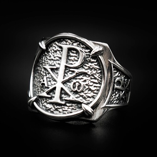 Alpha and Omega Chi-rho Sterling Silver Ring Men Christian - Etsy