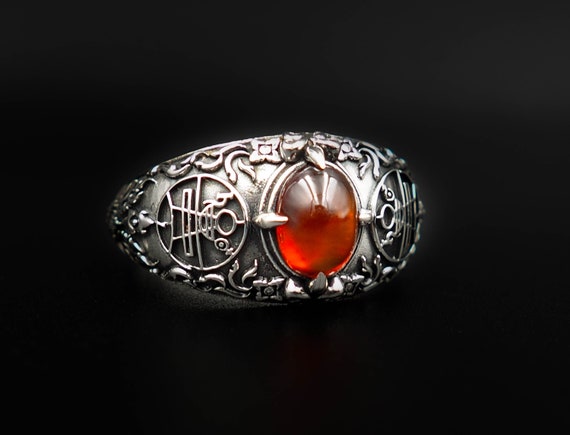 Garnet Gothic Magic Chaos Star Crossed Ring for Women's and Men's Ring 925 Sterling Silver Size 6-15 Garnet Gothic Magic Chaos Star Crossed Ring for Women's and Men's Ring 925 Sterling Silver Size 6-15