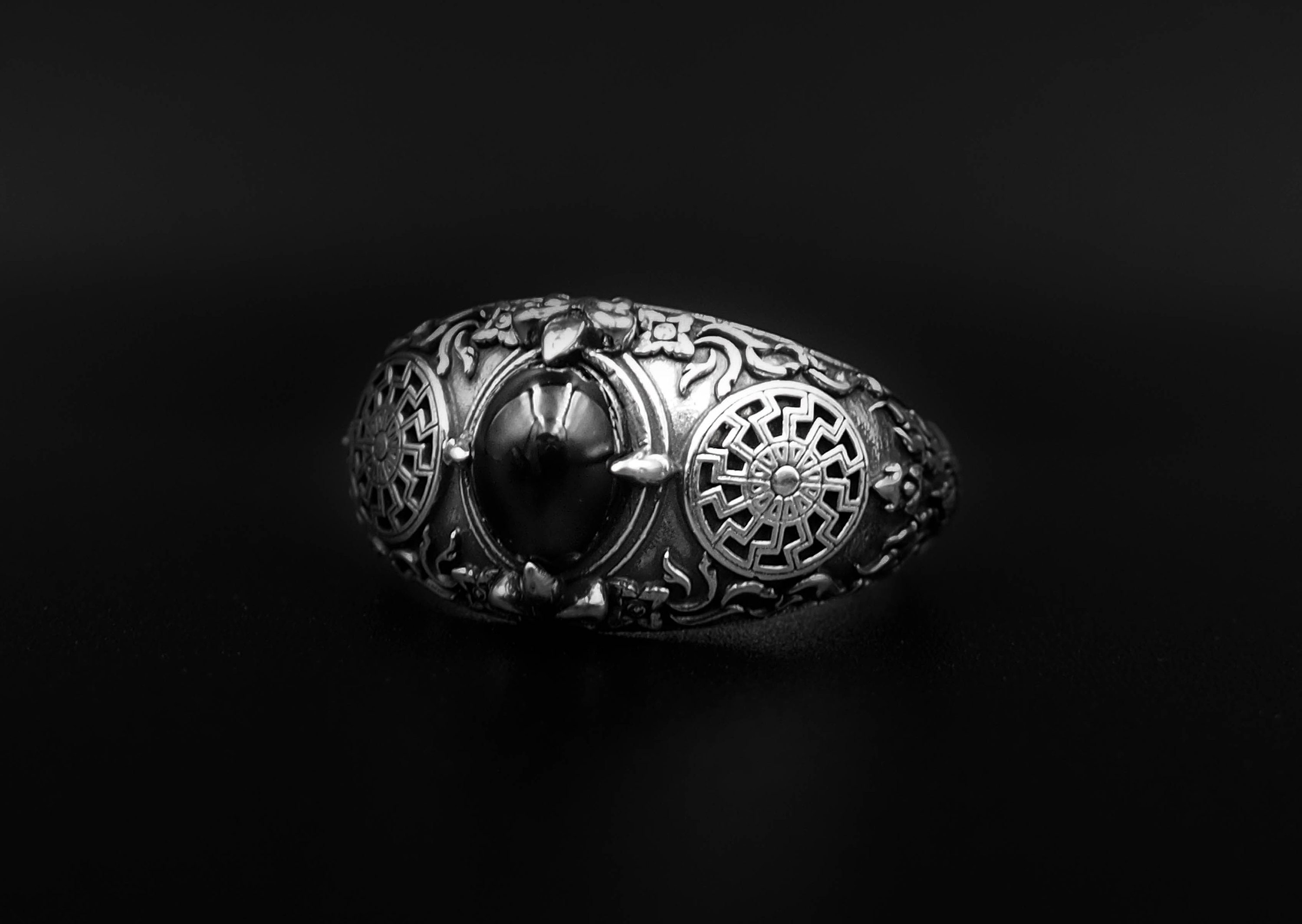 Onyx Black Sun Ring Black Sun Viking Ring Scandinavian Norse | Etsy