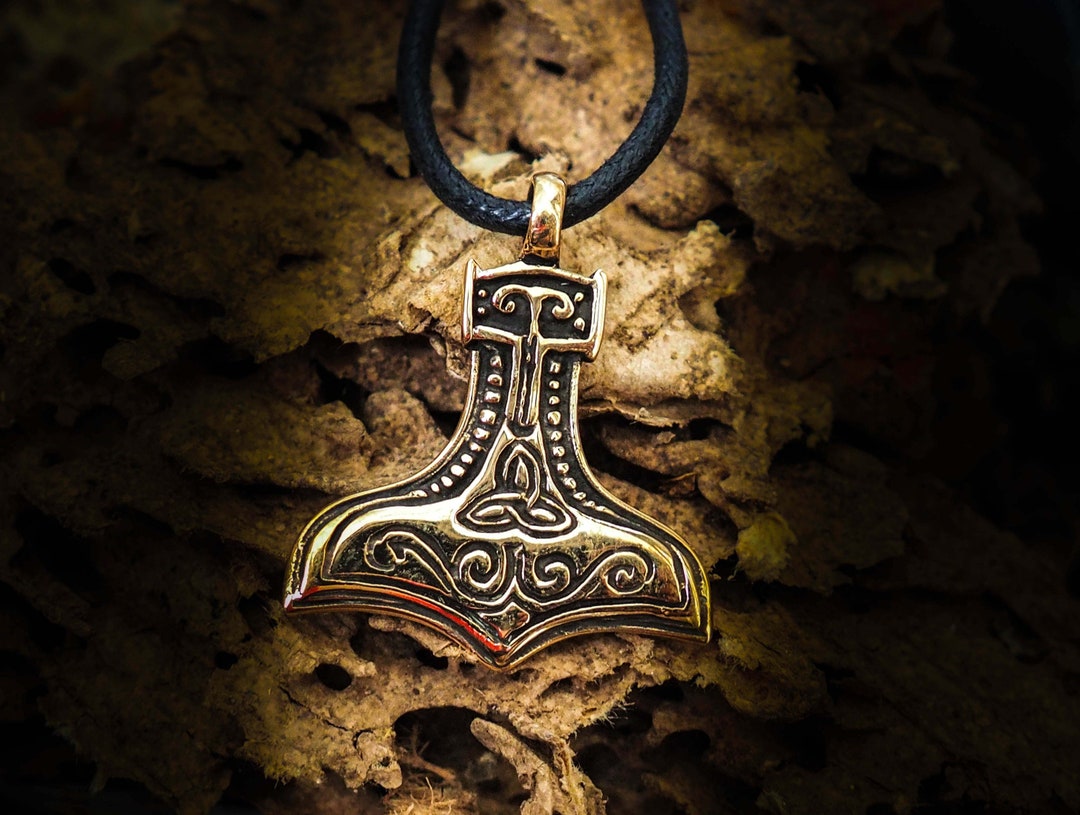 Gioielli Mitologici Ciondolo Martello Di Thor In Bronzo - Gioiello Vikingo  Con Nodo Celtico Accessorio Vichingo Uomo, image size:1080x815