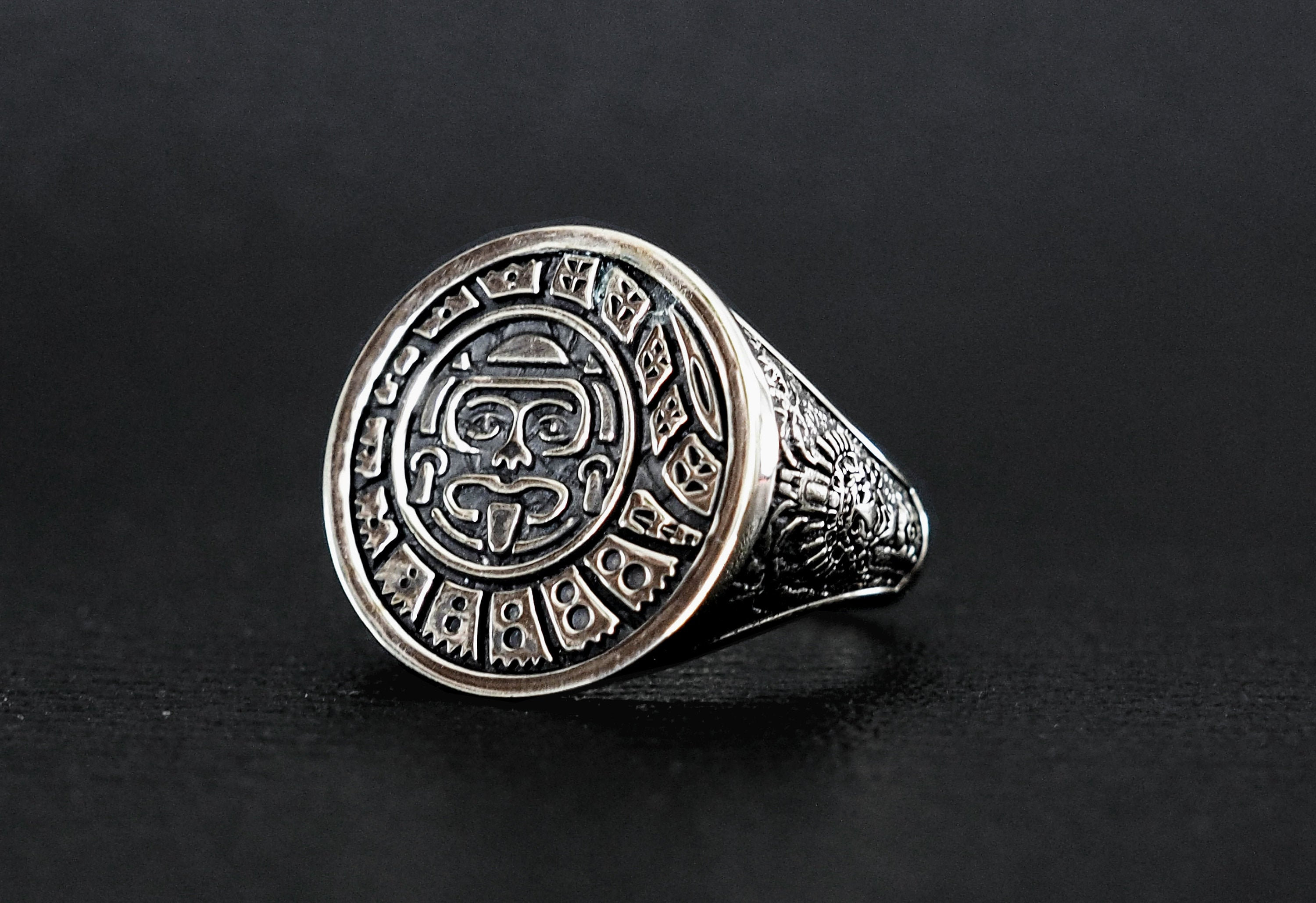 Men Mexico Aztec Mayan Calendar Ring Mayan Calendar Men's Etsy