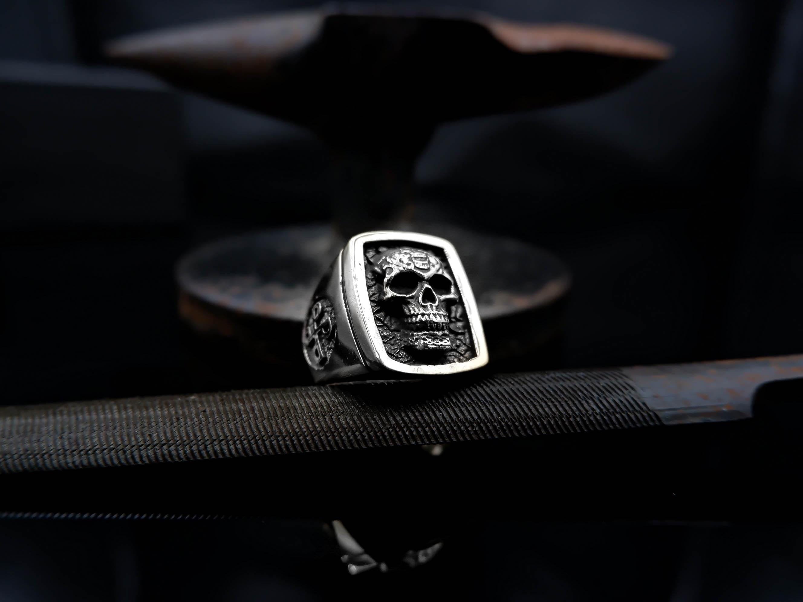 Biker Skull Ring, Skull Ring, Biker Punk Gothic Ring, Silver Mens Ring 925 Sterling Silver