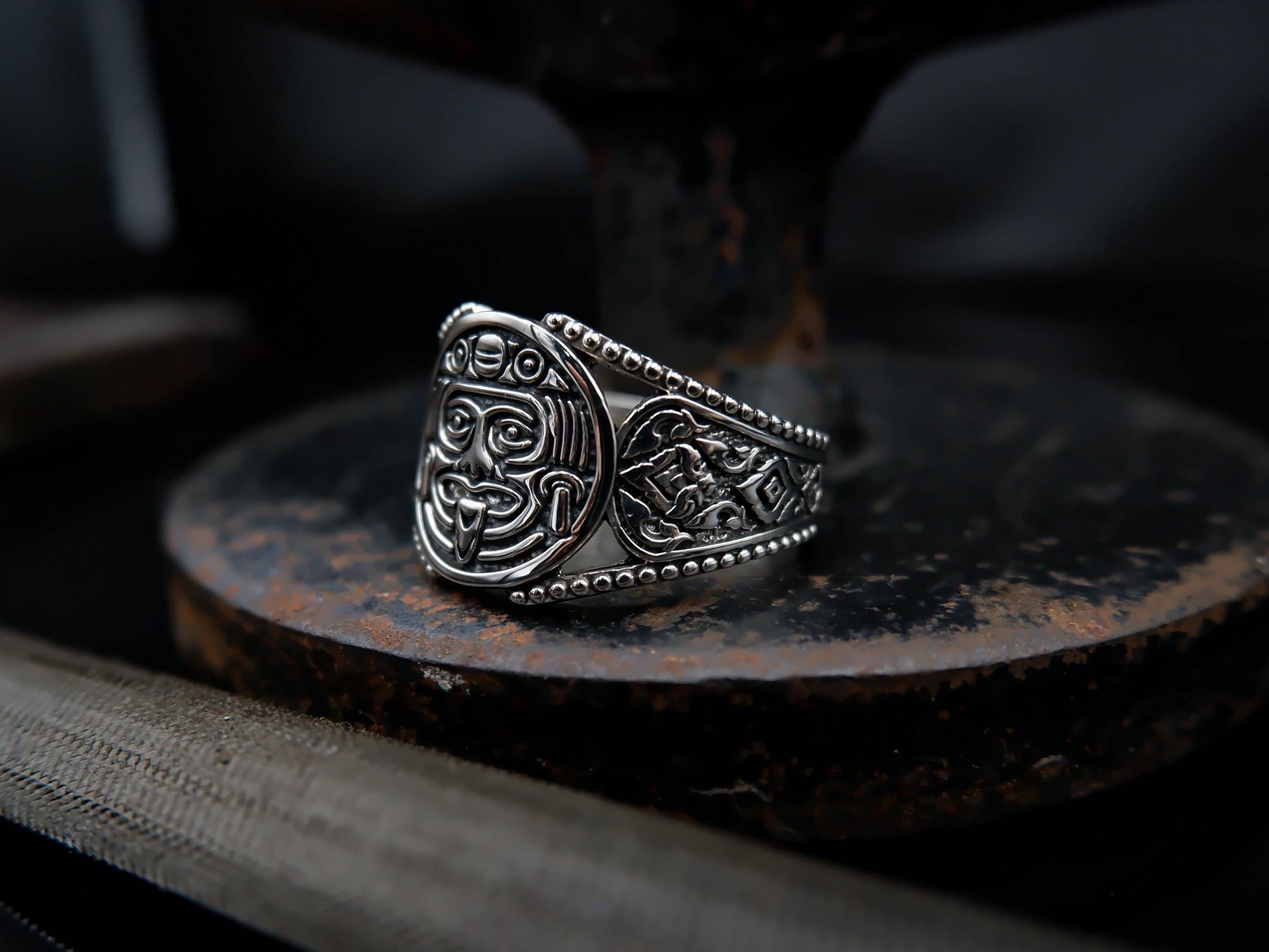 Aztec Style Rings Aztec Ring, Aztec Sun God Ring, Mexican Ring, Mayan Calendar Ring, Boho ...