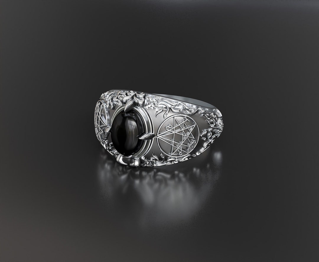 Seal Sigil of the Necronomicon Ring, Men' S Onyx Necronomicon Ring ...