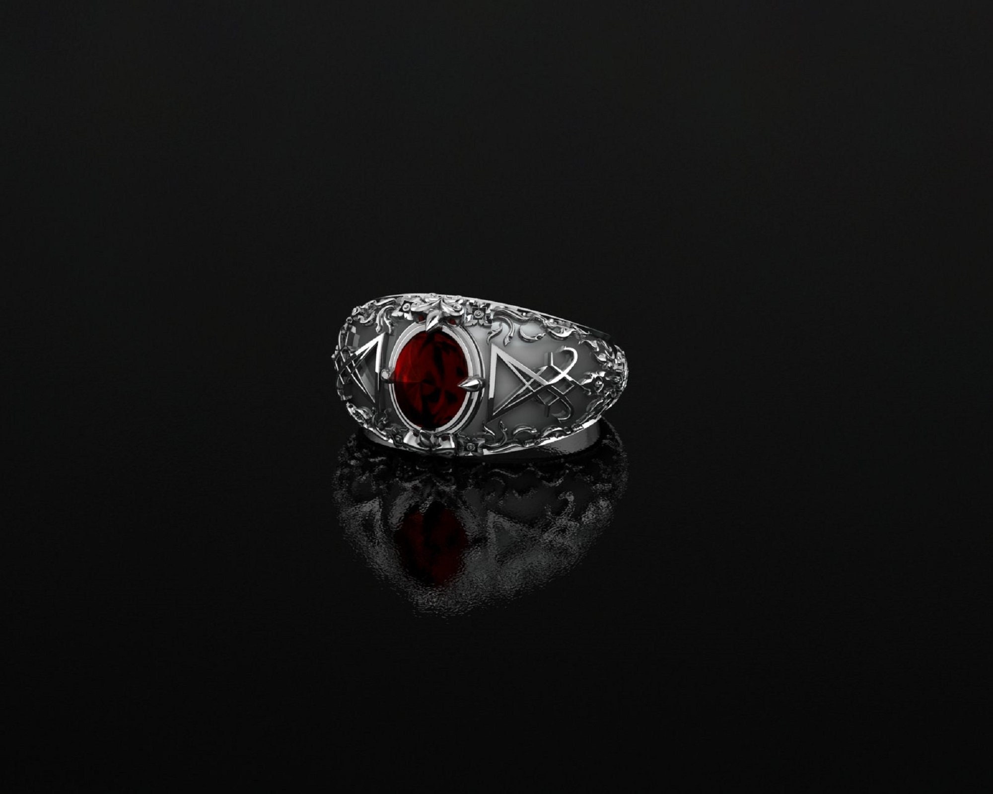 Sigil of Lucifer Ring Seal of Satan Ring Garnet Ring - Etsy