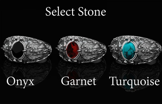 Gemstone Protection Ring with Onyx and Turquoise Gemstone Protection Ring with Onyx and Turquoise