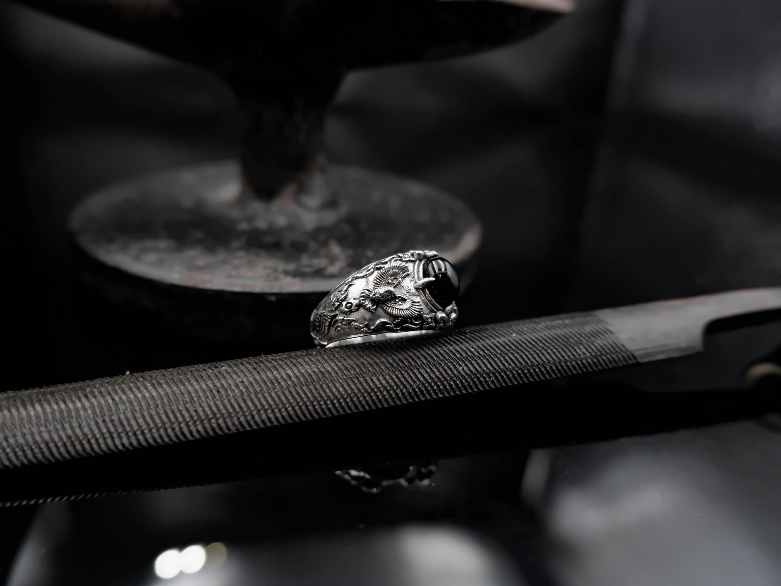 Sterling Silver Onyx Owl Ring: Unisex Amulet Jewelry