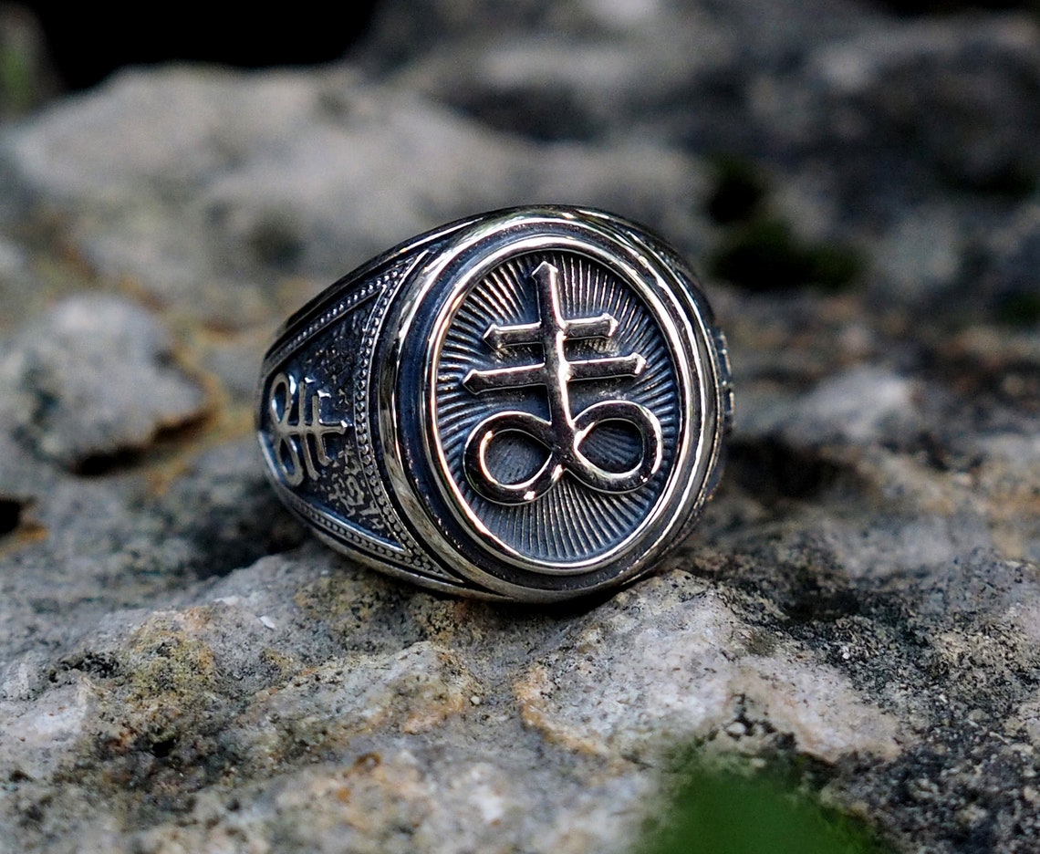 Gothic Leviathan Satanic Cross Ring - Stainless Steel Occult Jewelry For Men & Women - View #3