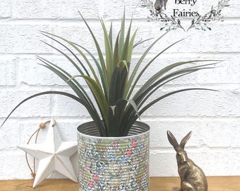 William Morris Inspired Golden Lily Decoupage Small Or Large Recycled Tins - Make Great Plant Pots or kitchen Utensil Holders!