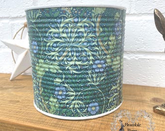 William Morris Inspired Seaweed Blues Greens Decoupage Small Or Large Recycled Tins - Make Great Plant Pots or kitchen Utensil Holders!