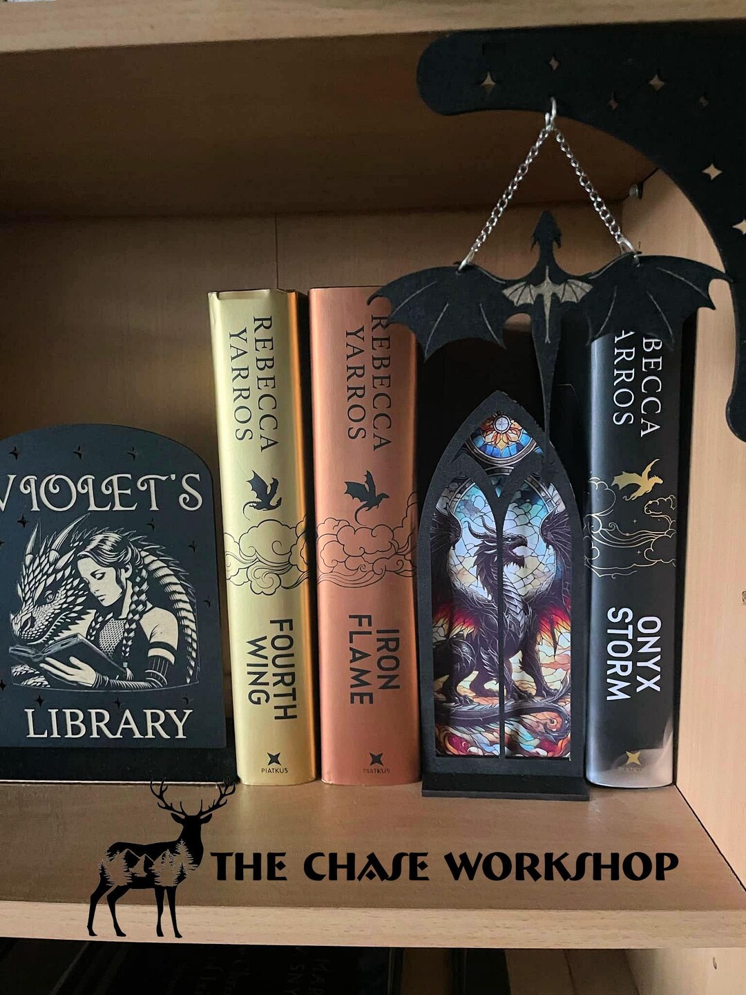 Fantasy Book Shelf Window Decoration Dragon Flame Crescent Moon ...