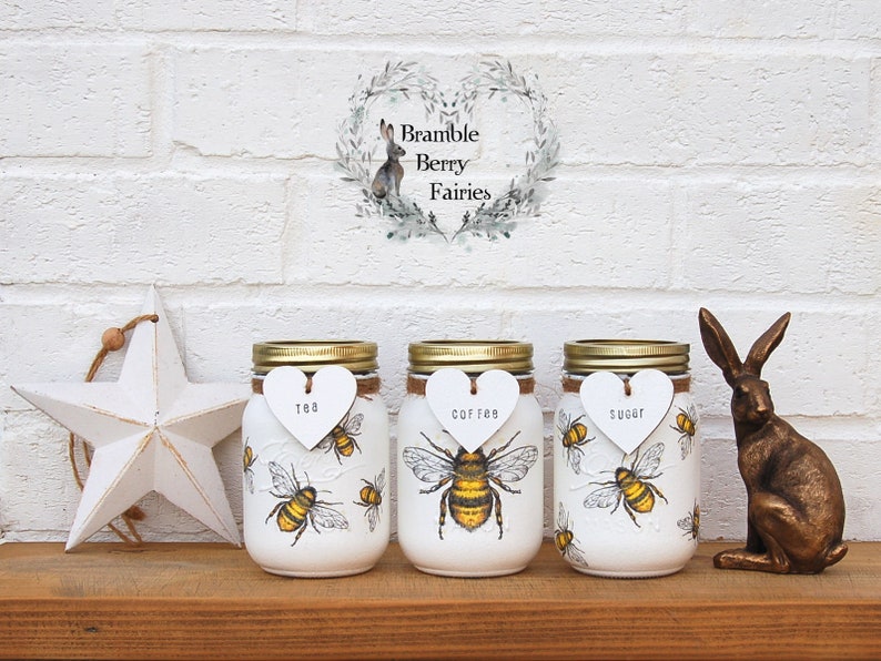 Bee Style Kitchen Canisters with Swing Tag Labels for Beverage Storage