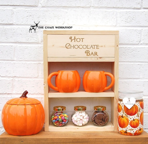 Reclaimed Wood Hot Chocolate Bar Station: Autumn Christmas Decor, Includes Jars