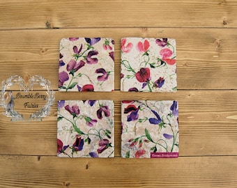 Emma Bridgewater Sweet pea Sweetpea Coasters Set Of 4 Handmade Decoupage Heavy Natural Stone