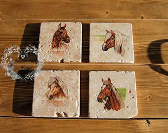 Horse Equestrian Coasters Set Of 4 Handmade Decoupage Heavy Natural Stone