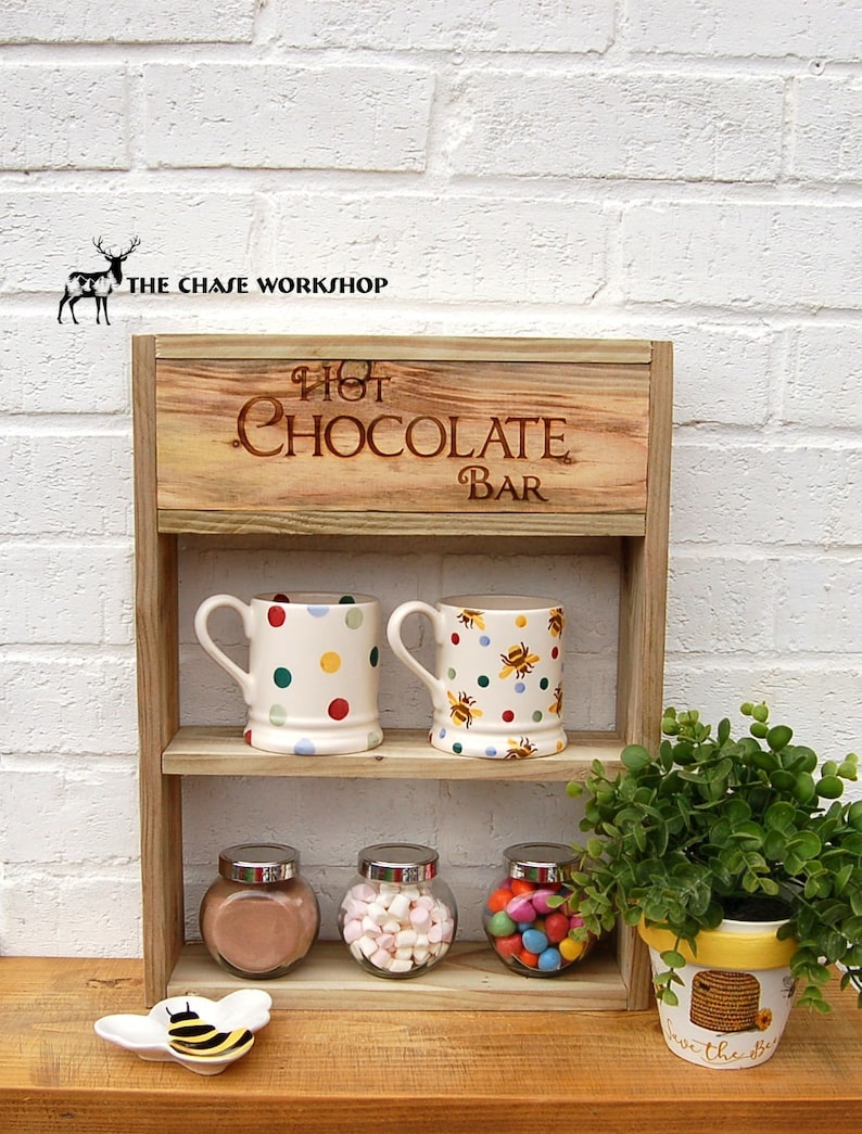 Reclaimed Wood Hot Chocolate Bar Station: Autumn Christmas Decor, Includes Jars image 4