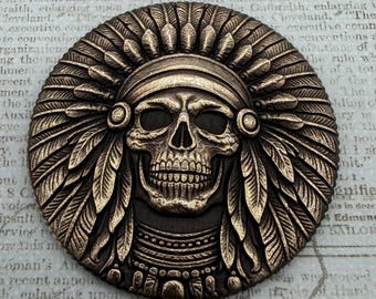 Native American Brass Challenge Coin, Indian Chief Brass Collector Coin, Antiqued Brass Coin