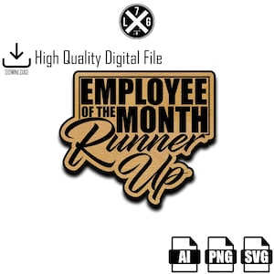 May include: A brown and black graphic design with the text "Employee of the Month Runner Up".