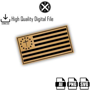 May include: A wooden flag design with black stripes and a circle of stars around a cross. The flag is labeled "High Quality Digital File" with download and file type icons.