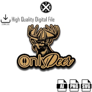 May include: A brown and black deer head with antlers, with the text "Only Deer" in a brown and black script font with a small footprint icon.