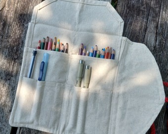 Canvas Artist Roll, Pencil storage, art supply organizer, Plein Air pouch, Small pencil roll