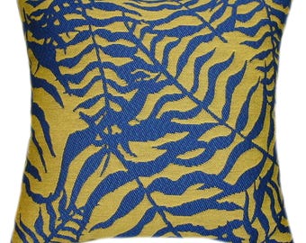 Sunbrella® Ikebana Safari Pillow: Blue & Gold Indoor/Outdoor Throw Pillow