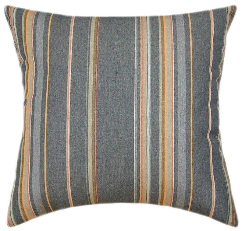 Sunbrella Stanton Greystone Indoor/outdoor Striped Pillow Etsy