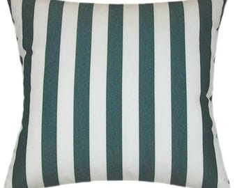 Sunbrella Mason Forest Green Striped Pillow, Indoor Outdoor Decor